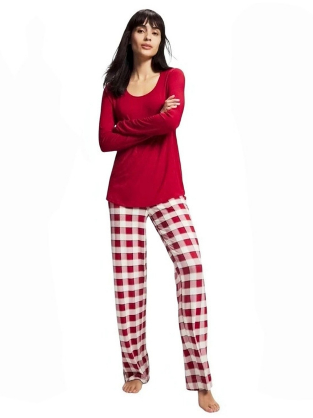 Soma Cool Nights Red Long Sleeve Plaid Pajama Set, Size Large, NWT